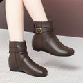 Shoes Autumn Winter Leather Ankle Boots Fleece Lined Thick Sole Chunky Heel Mom Fashion Warm Cotton Shoes For Middle Aged Ladies