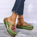 ZXRYXGS Premium Pu Leather Flowers Women Stylish Slippers Flat Wedges Sandals 2026 Round Toe Large Size Wearing Outside Slippers