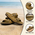 Men Women Genuine Suede Slide Sandals, Birken Style Cork Footbed Arch Support Adjustable Buckle Non-Slip Casual Summer Slides