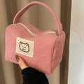 Plush Cosmetic Bags for Women Cute Soft Handbag Summer Fashion Large Capacity Trendy Storage Bag with Handle for Daily & Travel