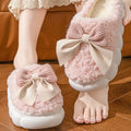 Women's Bow Slippers Thick-Soled Soft-Soled  Bedroom Cotton Shoes  Outdoor Indoor Winter Plush Non-Slip Bow Warm Houseshoes