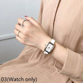 Women's Fashion Retro Quartz Watch Chic Simple Leather Strap Casual Luxury Small Square Wheat Ear Print Rectangle Timepiece