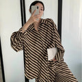 Stripe Ice Silk Women Pajamas Luxury Baroque Gold 26 New Summer Autumn Long Sleeve  Pants 2piece Set Casual Home Wear Nightgown