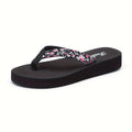 Women's Flower Design Trendy Flip Flops, Non-slip, Lightweight Beach Platform Sandals, Breathable Open-toe Fashion Shoes
