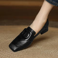Chunky Woman Leather Shoes Square Toe Dress Office Loafers Shoes Woman Trend Designer New Elegant Heels Shoes Female Pumps