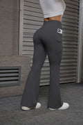 European and American Style New Elastic Workwear Pocket Flare Pants with Hip Lift for Sports and Yoga