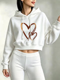 Fashion Casual Heart Print Cropped Sweatshirt Crop Top Hoodie Y2k Sweatshirts Gothic Casual Style Clothes Pullover Women