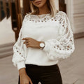 ZANZEA Women Elegant Knitted Blouse Fashion Lace Patchwork Shirt 2024 Autumn Hollow Out Sweater Casual Loose Lantern Sleeve Tops
