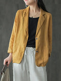 Women Blazer ZANZEA Women Lapel Neck Long Sleeve Blazer Autumn Vintage Casual Solid Cotton Blazer Elegant Cardigan Thin Coats Work Suits