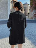 LANMREM] Tide Designer Back Button Blazer For Women Gray Notched Long Sleeve Fashion Female Coat 2025 Spring New Clothing