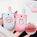 Dual-Color Moisturizing Solid LipGloss Flip Phone Design Lipstick with Built-in Mirror Lip Brush Long Lasting Plumping LipMakeup
