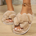 Fashion Cross Strap Fluffy Slippers Women Winter Home Open toed Plush Fur Slippers Woman Flat Heel Keep Warm Cotton Slides Shoes