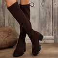 Women's Long Tube Boots Thick Heel over Knee Elastic Slim Boots Sexy Leopard Print Women Shoes Fashion Round Toe High Boots 2025