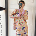 2024 Cute Dog Printed Pajamas for Women's Spring and Autumn New Lazy Style Sweet Homewear Silk Pajamas for Women Sleepwear