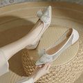Spring Summer Lace Bowknot Ballet Flats Women Breathable Mesh Slip on Loafers Pointed Toe Rhinestone Bow Wedding Shoes Woman