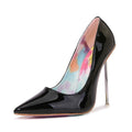Sexy Steel Pipe Dance Red Black Shoes For Woman 12cm Metal High Thin Heels Pointed Toe Stiletto Wedding Patent Leather Pumps