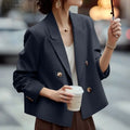 ZANZEA Woman Elegant Short Blazer Peak Lapel Long Sleeve Double-Breast Solid Color Casual Jackets Spring Office Wear Outerwear