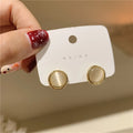Korean Trend Geometric Round Opal Stud Earrings for Women Personality Statement Ear Jewelry Gift
