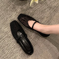 Square Hollow Woven Casual and Comfortable Womens Flat Shoes Fashion Foot Mary Jane Shoes Summer Beach Leisure Fishing Net Shoes