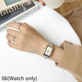 Women's Fashion Retro Quartz Watch Chic Simple Leather Strap Casual Luxury Small Square Wheat Ear Print Rectangle Timepiece