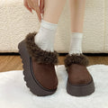 Women Winter Chunky Platform Slippers Extra Curly Sherpa Trim Booties Faux Suede House Shoes Height Increasing Mules
