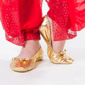 Stylish Bowknot Belly Dancing Shoes Golden Leather Indian Dance Shoes Roll Up Soft Foldable Ballet Flats Girls