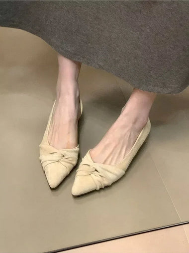 French Retro Twisted Knot Pointed Toe Flats, Soft Suede Slip-on Lazy Shoes, Comfortable Commuter Ballet Flats for Women