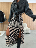 Women's Leopard Print High Waist Midi Skirt with Side Slit A-line Flowy Long Skirt Casual Chic Streetwear