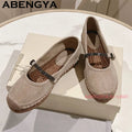 ABENGYA Nude Suede Leather loafer Shoes for Women Round Toe Belt Designer Flat Summer Fashion Ethnic Style Walk Shoes Woman