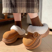 Chunky Bottom Furry Fur Home Slippers for Women Warm Plush Soft Sole Bedroom Slippers 2026 Winter No Slip Closed Toe Shoes Women