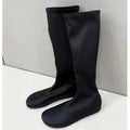 Aneikeh 2027 Fashion Women Black Stretch Sock Boots Round Toe Flat Sole Knee High Pull On Slim Fit Autumn Winter Footwear