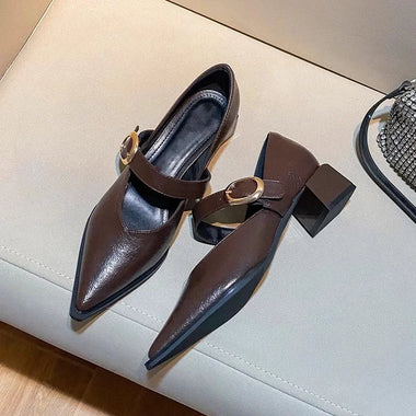 2025 New Designer Vintage Heels Women Silvery Pointed Toe Women Mary Jane Shoes Fashion Shallow Casual Low Heel Dress Shoes