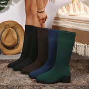 2026 New Winter Stretch Sock Boots Knee-high Boots Women's Thick Bottom Slim High Heel Large Size Round Toe Women's Boots