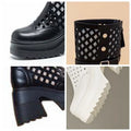 2025 10cm Synthetic Microfiber Leather Knee High Booties Motorcycle Boots Flats ZIP Ankle Booties Punk Platform Wedge Women