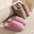Winter Warm Slippers Women Men Grid Plush Fleece Lined House Shoes Soft Thick Platform Non-Slip Indoor Bedroom Floor Mule Sandal
