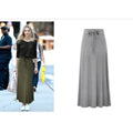 Women High Waist Drawstring Maxi Skirt Solid Color Side Split Flared Long Skirt Casual Daily Streetwear Bottoms