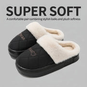 Unisex Winter Warm Plush Slippers Women Men Cute Bear Quilted Platform House Shoes Waterproof Non Slip Indoor Outdoor Home Mules