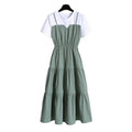 2024 Fashion Strap Fake Two piece Dress Block Summer Short sleeved Dress Women's Waist Tight Dress