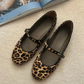 Women's Leopard Print Mary Jane Flats Round Toe Buckle Strap Comfortable Casual Walking Shoes Spring Summer Ballet Flat Shoes