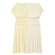 Women's Dress 2026 Summer New Style Solid Color Short Sleeve Ruffle Decor Midi Maxi Dress Elegant and Gentle Romantic