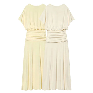 Women's Dress 2026 Summer New Style Solid Color Short Sleeve Ruffle Decor Midi Maxi Dress Elegant and Gentle Romantic