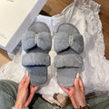 Comfy Fluffy Fur Slippers for Women Elegant Pearls Faux Pink White Furry Slides Winter 2026 Home Non Slip Warm Plush Shoes Woman