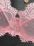 Pink Eyelash Floral Lace Lingerie Set Women Underwire Sheer Mesh Bra & Thong Sexy Intimate Underwear ZA826333