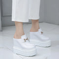 13CM Women Shoes Mules Genuine Leather Gereen White Black Platform Shoes Sandals Slippers Slides Women Summer Shoes