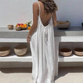 Women's Solid Color Backless Cami Dress Summer Sexy Loose Long Dress Casual Backless Lace-Up Robe Femme Party Dresses Home Wear​