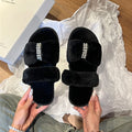 Comfy Fluffy Fur Slippers for Women Elegant Pearls Faux Pink White Furry Slides Winter 2026 Home Non Slip Warm Plush Shoes Woman