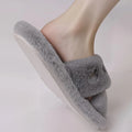 Cross Strap Bowknot Embroidery Fluffy Fur Slippers Women Fashion Indoor Pink Plush Cotton Shoes Woman Flat Heel Home Slippers 45