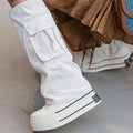 2026 Fashion 12cm Denim Cnvas Fall Winter Knee High Boots Versatile Platform Heightened Vintage Trouser Heel Boots Women Shoes