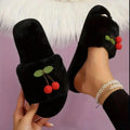 Cute Strawberry Furry Fur Slippers Women Winter 2026 Soft Fluffy Plush Home Indoor Slides Woman Comfort Soft Sole Warm Shoes 45