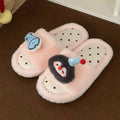 Cute Plush Women House Slippers Fleece‑Lined Warm Non‑Slip Soft Casual Winter Indoor Floor Shoes
